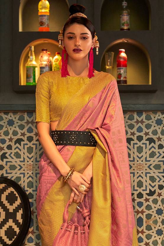 Peach Traditional Woven Kanjivaram Silk Blend Saree – Elegant & Versatile for All Occasions ClothsVilla Main image
