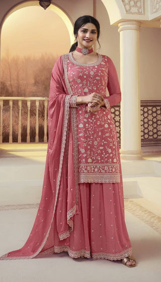 Peach Vichitra Embroidered Salwar Kameez Set ClothsVilla