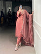 Load image into Gallery viewer, Peach Viscose Tissue Handworked Kurti Set with Organza Dupatta ClothsVilla