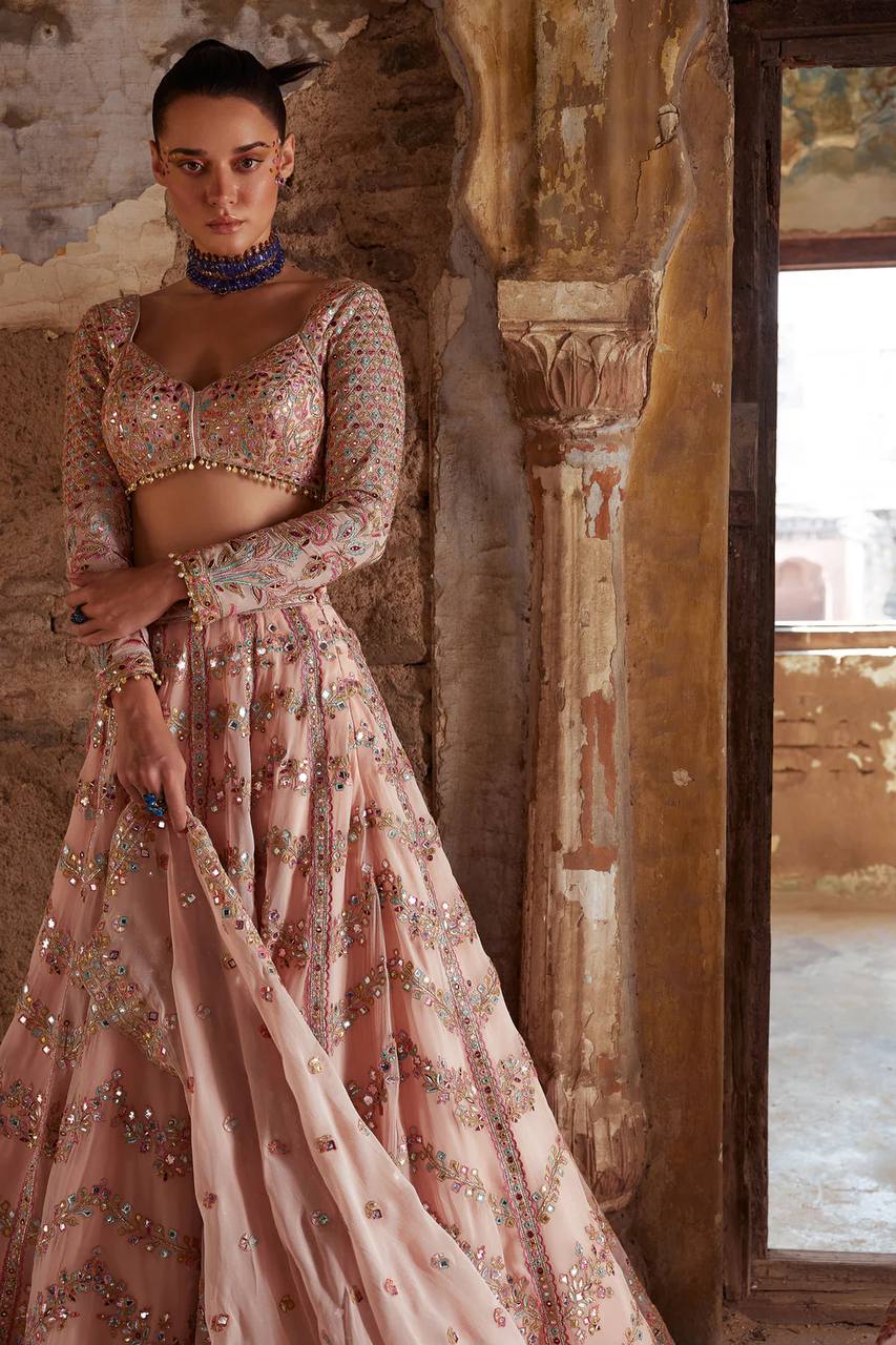 Peach Wedding & Festive Glam – Stunning Faux Georgette Lehenga Set Clothsvilla