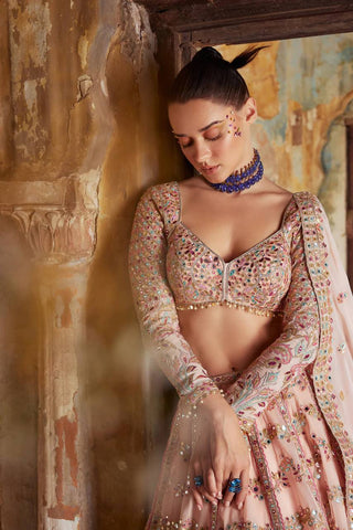 Peach Wedding & Festive Glam – Stunning Faux Georgette Lehenga Set Clothsvilla