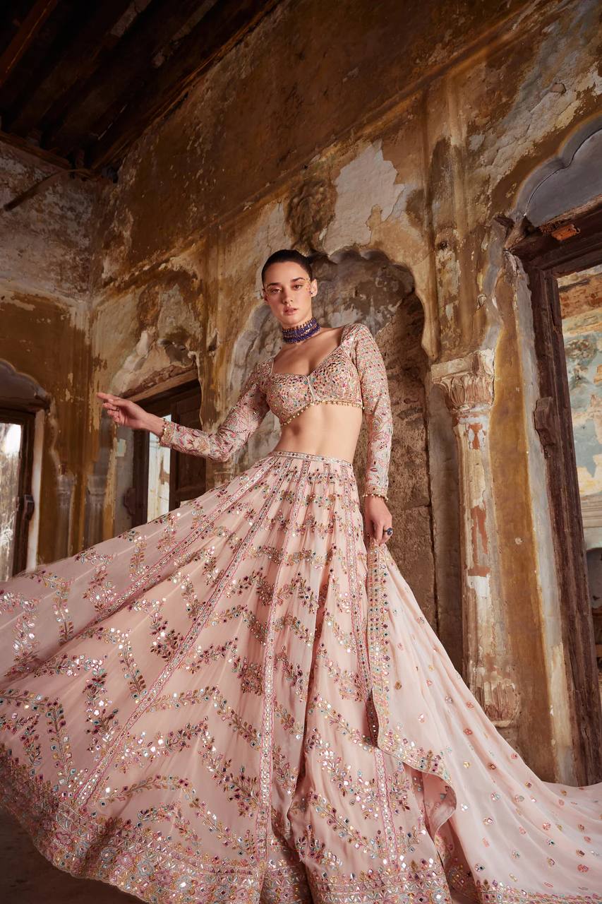 Peach Wedding & Festive Glam – Stunning Faux Georgette Lehenga Set Clothsvilla
