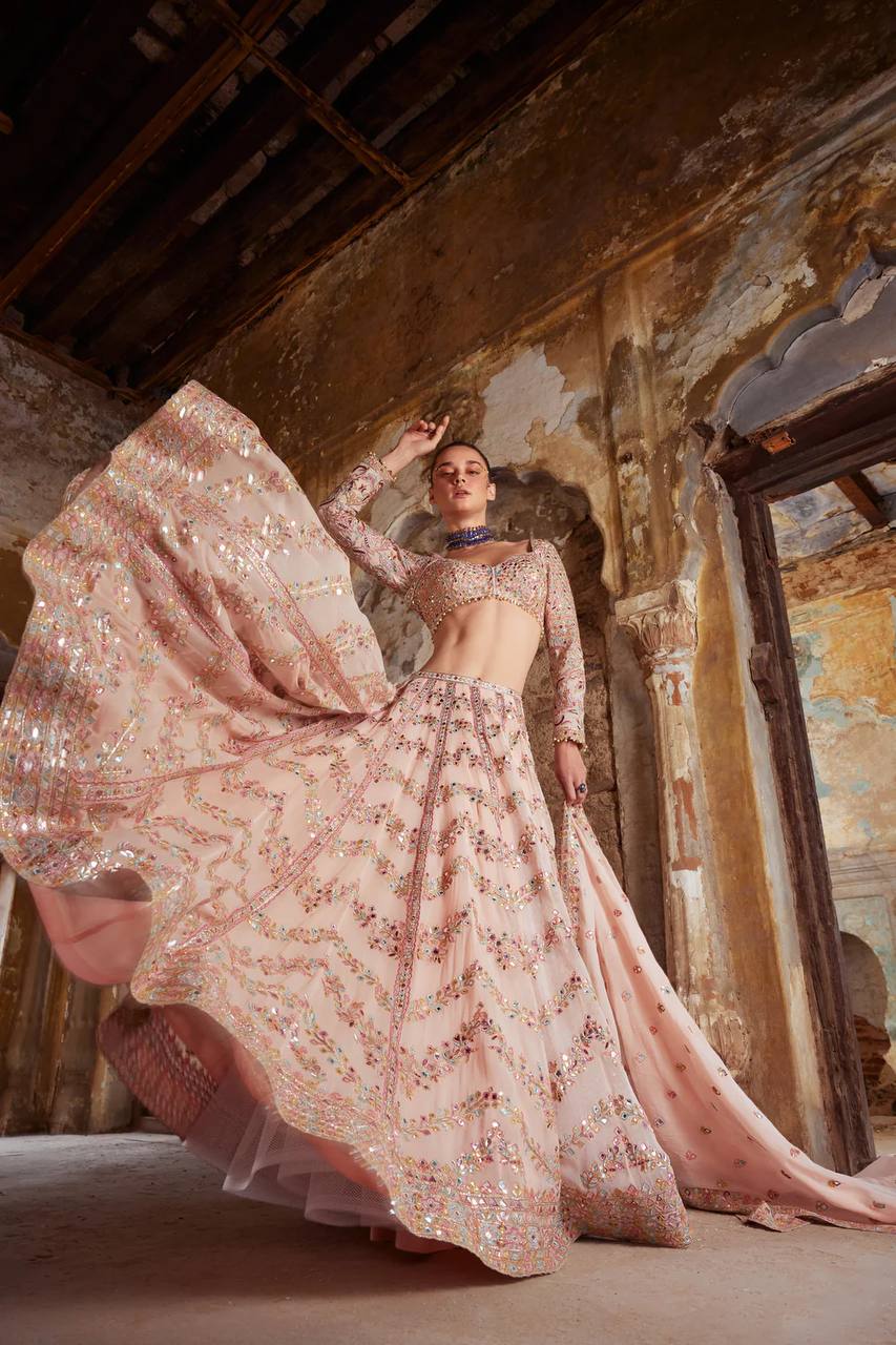 Peach Wedding & Festive Glam – Stunning Faux Georgette Lehenga Set Clothsvilla