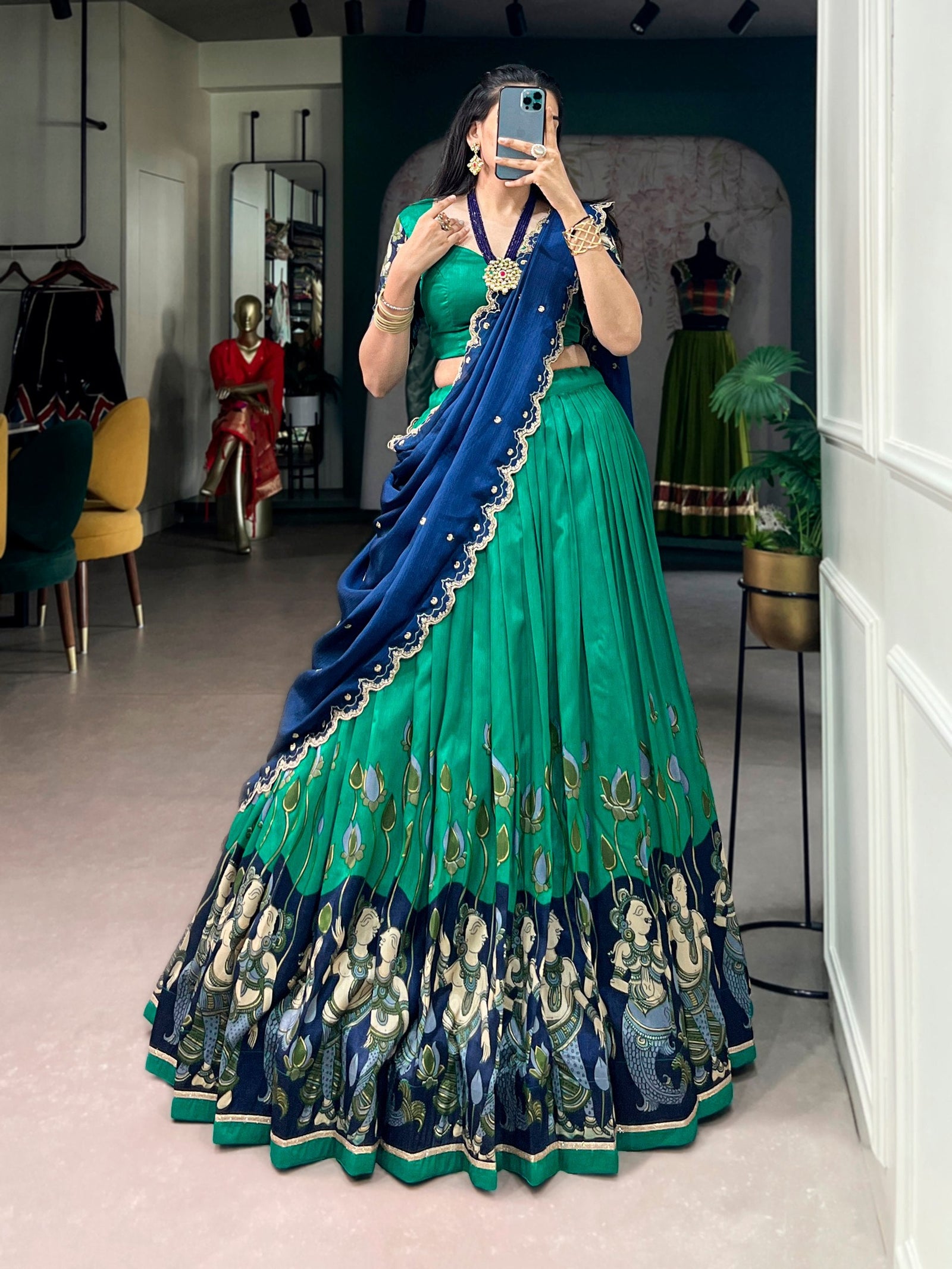 Peacock Kalamkari Print Lehenga Set Clothsvilla