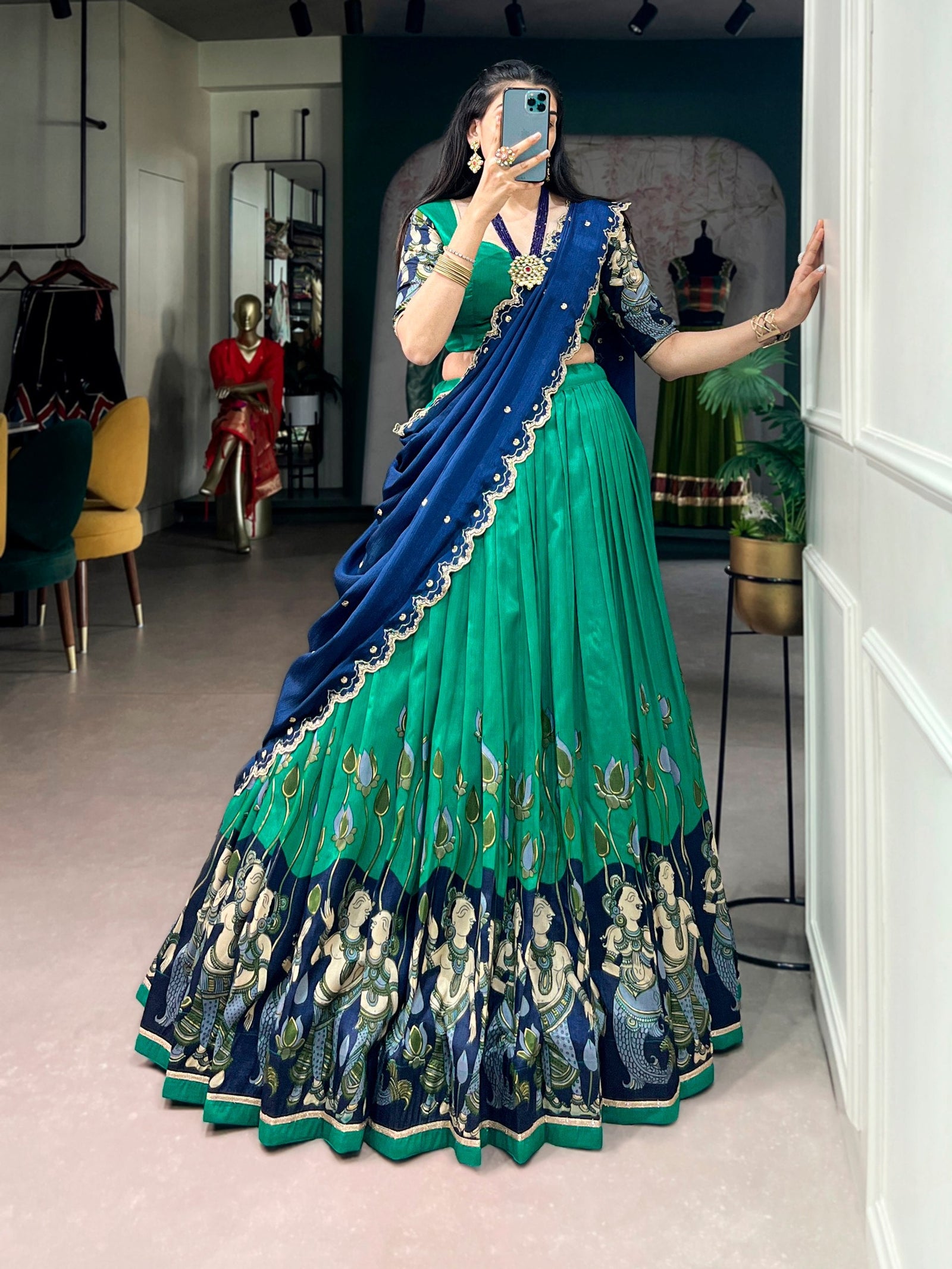 Peacock Kalamkari Print Lehenga Set Clothsvilla