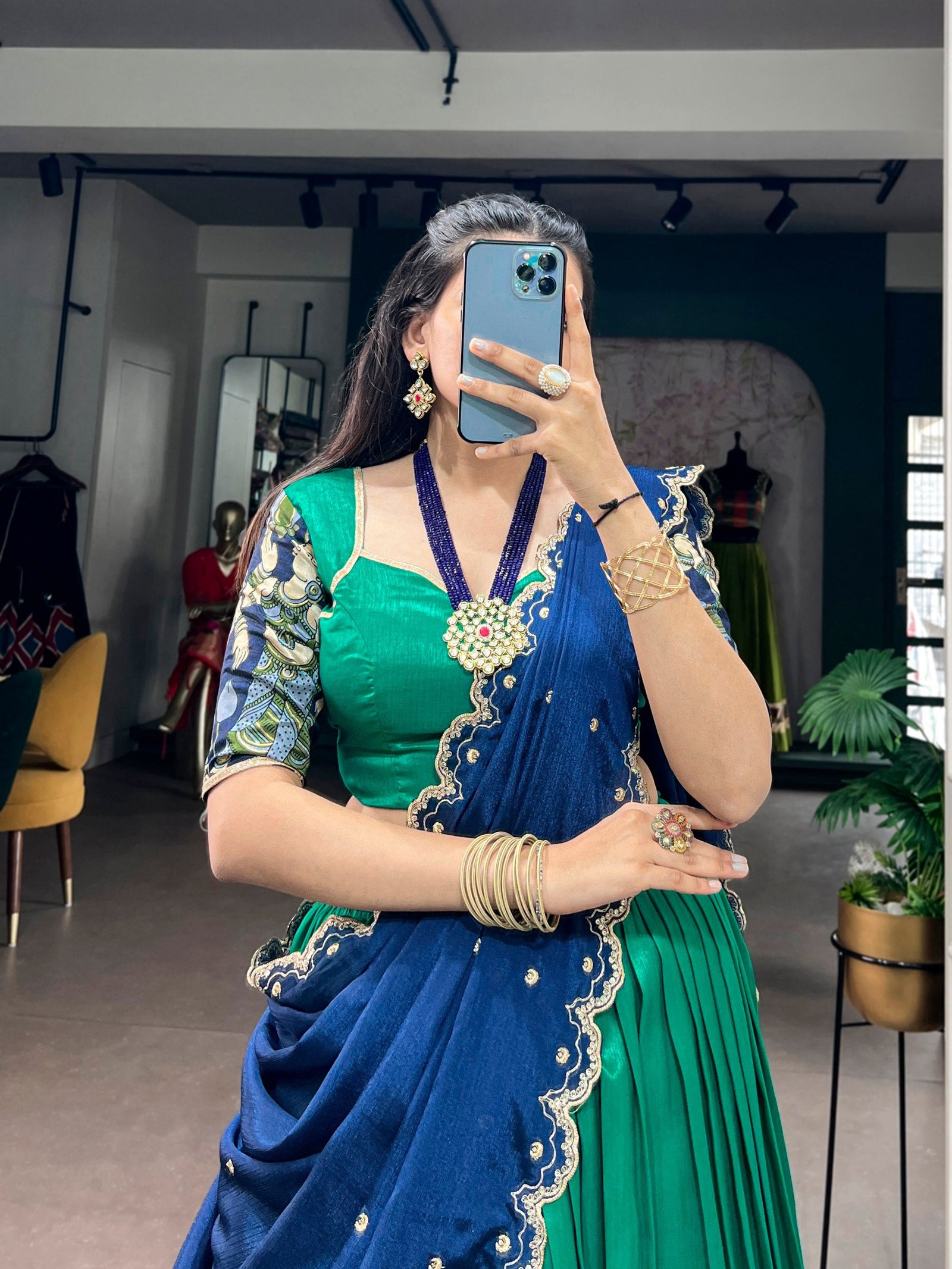 Peacock Kalamkari Print Lehenga Set Clothsvilla