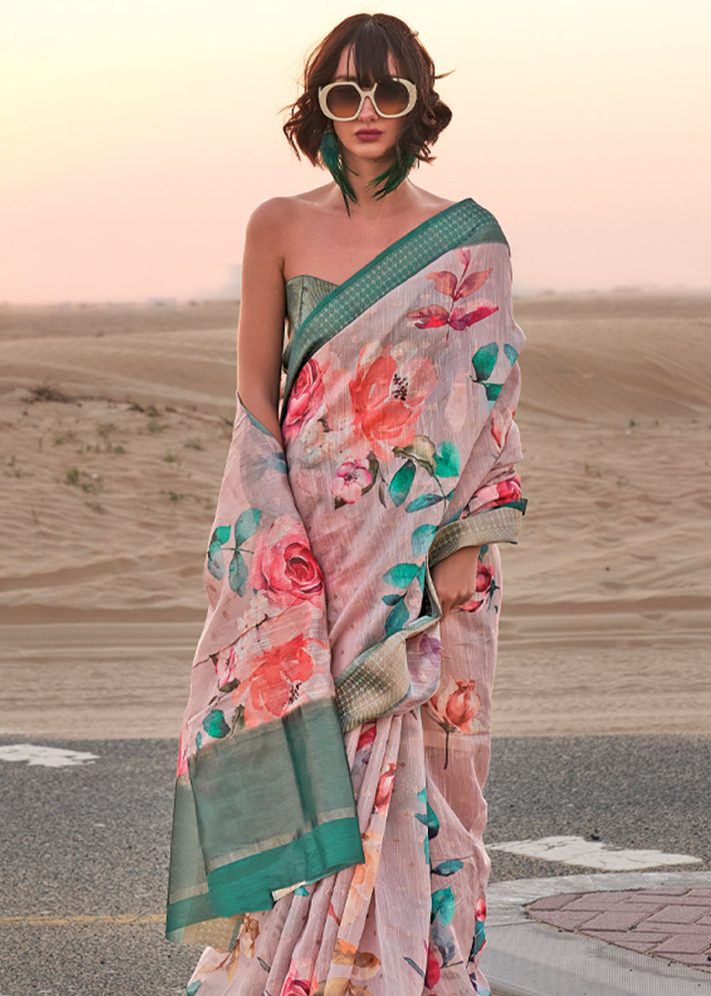Pestel Pink Elegant Blended Linen Silk Saree – Breathable & Stylish for All Seasons Clothsvilla