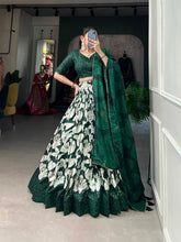 Load image into Gallery viewer, Green Tussar Silk Printed Lehenga Choli with Foil Work ClothsVilla
