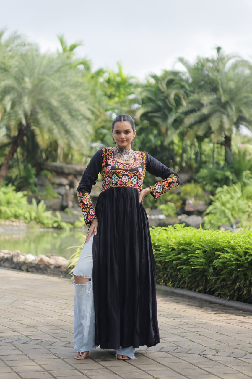 Designer Printed Black Kurti ClothsVilla