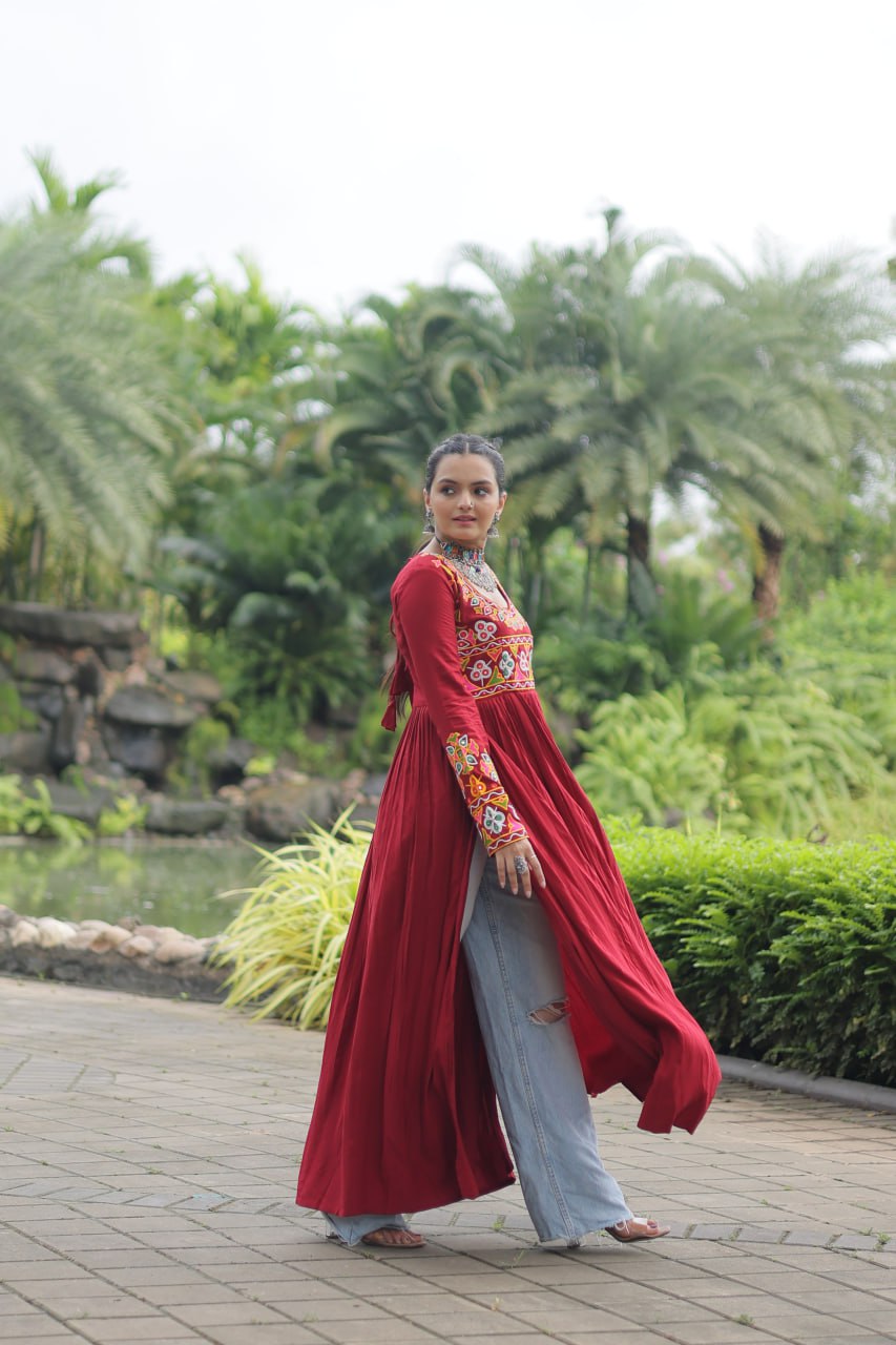 Designer Printed Maroon Kurti ClothsVilla