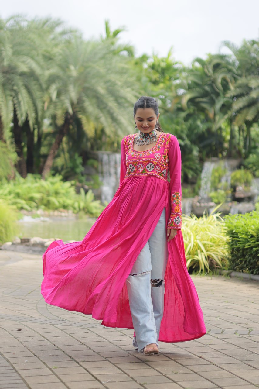 Designer Printed Magenta Kurti ClothsVilla