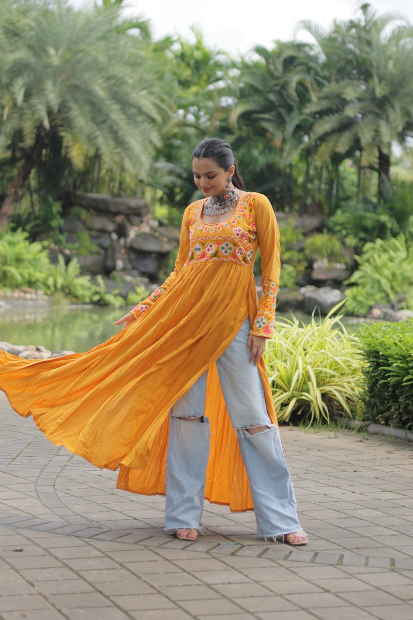 Yellow Designer Printed Kurti ClothsVilla Main image