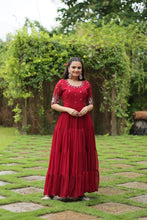 Load image into Gallery viewer, Red Luxury Designer Gown with Zari and Sequins Embroidery ClothsVilla