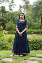 Load image into Gallery viewer, Navy Blue Luxury Designer Gown with Zari and Sequins Embroidery ClothsVilla