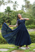 Load image into Gallery viewer, Navy Blue Luxury Designer Gown with Zari and Sequins Embroidery ClothsVilla