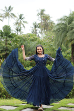 Load image into Gallery viewer, Navy Blue Luxury Designer Gown with Zari and Sequins Embroidery ClothsVilla