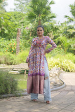 Load image into Gallery viewer, White Designer Printed Kurti in Heavy Cotton with Kutchi Gamthi Lace and Kodi Work ClothsVilla.com