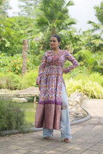 Load image into Gallery viewer, White Designer Printed Kurti in Heavy Cotton with Kutchi Gamthi Lace and Kodi Work ClothsVilla.com