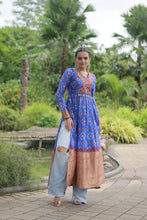 Load image into Gallery viewer, Blue Designer Printed Kurti in Heavy Cotton with Kutchi Gamthi Lace and Kodi Work ClothsVilla.com