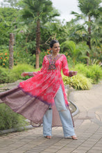 Load image into Gallery viewer, Magenta Designer Printed Kurti in Heavy Cotton with Kutchi Gamthi Lace and Kodi Work ClothsVilla.com