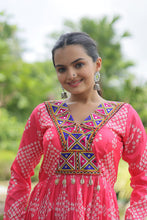 Load image into Gallery viewer, Magenta Designer Printed Kurti in Heavy Cotton with Kutchi Gamthi Lace and Kodi Work ClothsVilla.com