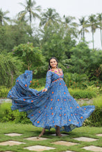 Load image into Gallery viewer, Blue Elegant Bandhani Print Gown with Kutchi Patchwork in Faux Georgette ClothsVilla