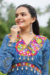 Load image into Gallery viewer, Blue Elegant Bandhani Print Gown with Kutchi Patchwork in Faux Georgette ClothsVilla