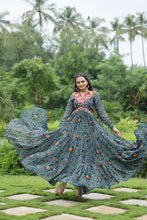 Load image into Gallery viewer, Green Elegant Bandhani Print Gown with Kutchi Patchwork in Faux Georgette ClothsVilla