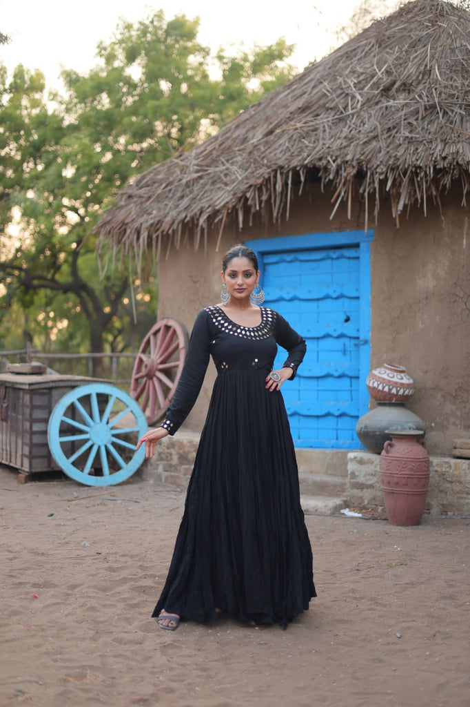 Black Stunning Gown in 14 Kg Rayon with Real Mirror Work ClothsVilla