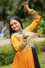 Load image into Gallery viewer, Yellow Stunning Partywear Gown with Kutchi Gamthi Work ClothsVilla