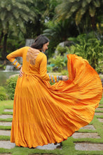 Load image into Gallery viewer, Yellow Stunning Partywear Gown with Kutchi Gamthi Work ClothsVilla