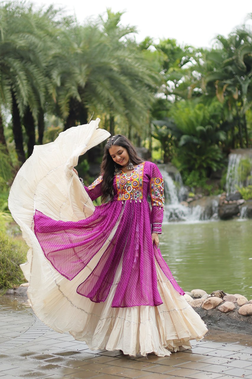 Purple & White Elegant Lehenga and Kurti Combo for Adults & Kids - Full-Stitched Set ClothsVilla