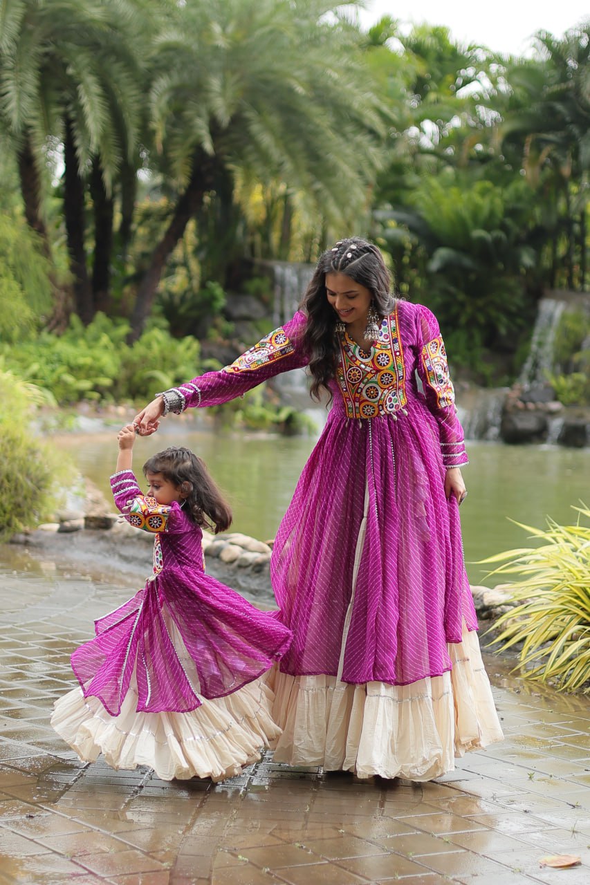 Purple & White Elegant Lehenga and Kurti Combo for Adults & Kids - Full-Stitched Set ClothsVilla Main image
