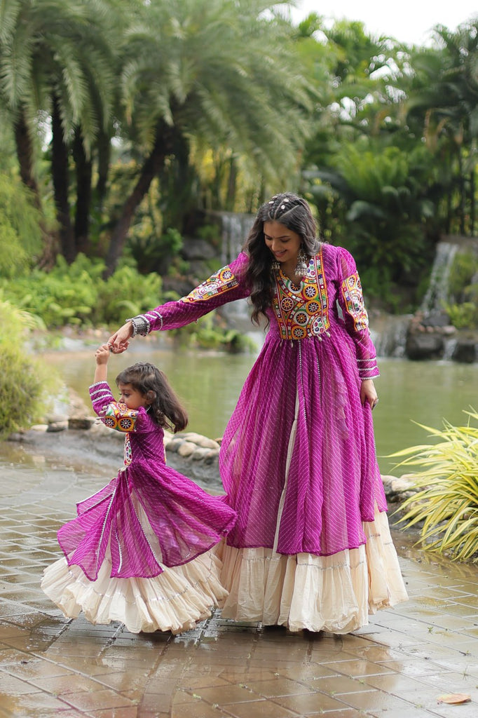 Purple & White Elegant Lehenga and Kurti Combo for Adults & Kids - Full-Stitched Set ClothsVilla