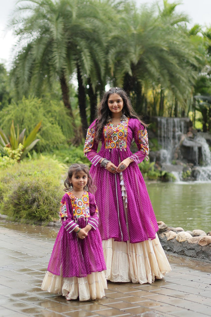 Purple & White Elegant Lehenga and Kurti Combo for Adults & Kids - Full-Stitched Set ClothsVilla