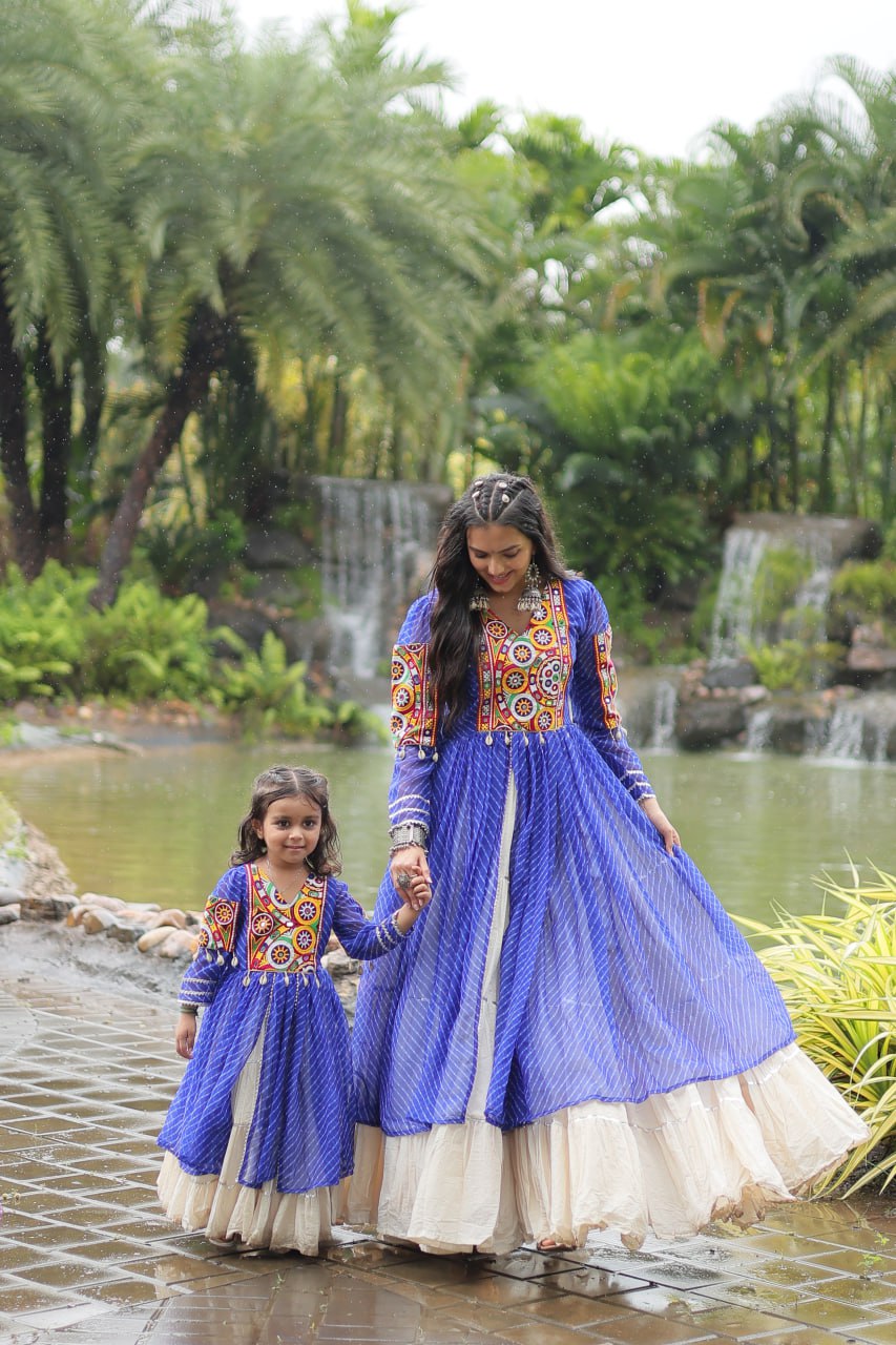 Blue Elegant Lehenga and Kurti Combo for Adults & Kids - Full-Stitched Set ClothsVilla Main image