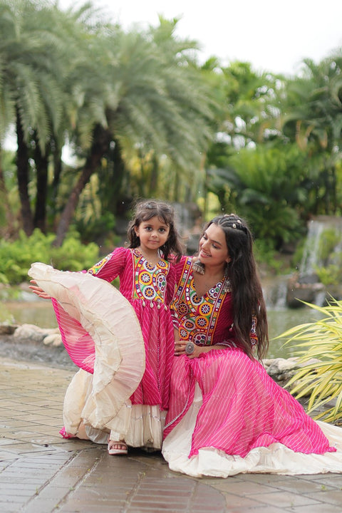 Magenta Elegant Lehenga and Kurti Combo for Adults & Kids - Full-Stitched Set ClothsVilla Main image