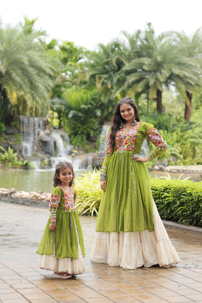 Green Elegant Lehenga and Kurti Combo for Adults & Kids - Full-Stitched Set ClothsVilla