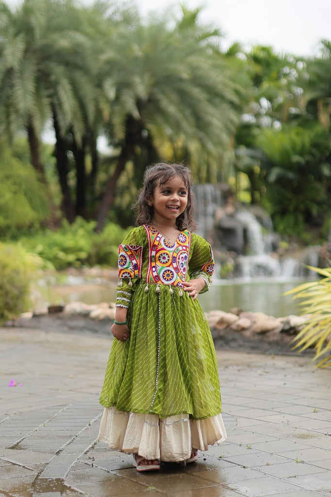 Green Elegant Lehenga and Kurti Combo for Adults & Kids - Full-Stitched Set ClothsVilla