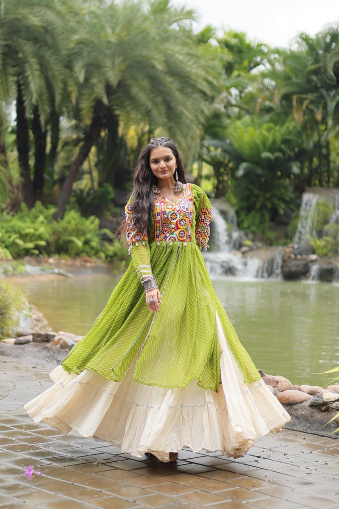 Green Elegant Lehenga and Kurti Combo for Adults & Kids - Full-Stitched Set ClothsVilla