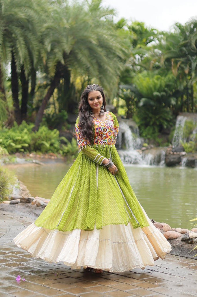 Green Elegant Lehenga and Kurti Combo for Adults & Kids - Full-Stitched Set ClothsVilla