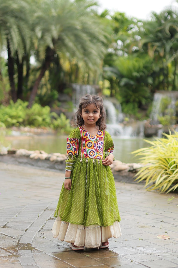 Green Elegant Lehenga and Kurti Combo for Adults & Kids - Full-Stitched Set ClothsVilla