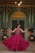 Load image into Gallery viewer, Magenta Graceful Leheriya Print Gown with Kutchi Patchwork ClothsVilla