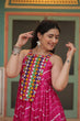 Load image into Gallery viewer, Magenta Graceful Leheriya Print Gown with Kutchi Patchwork ClothsVilla
