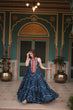 Load image into Gallery viewer, Navy Blue Graceful Leheriya Print Gown with Kutchi Patchwork ClothsVilla
