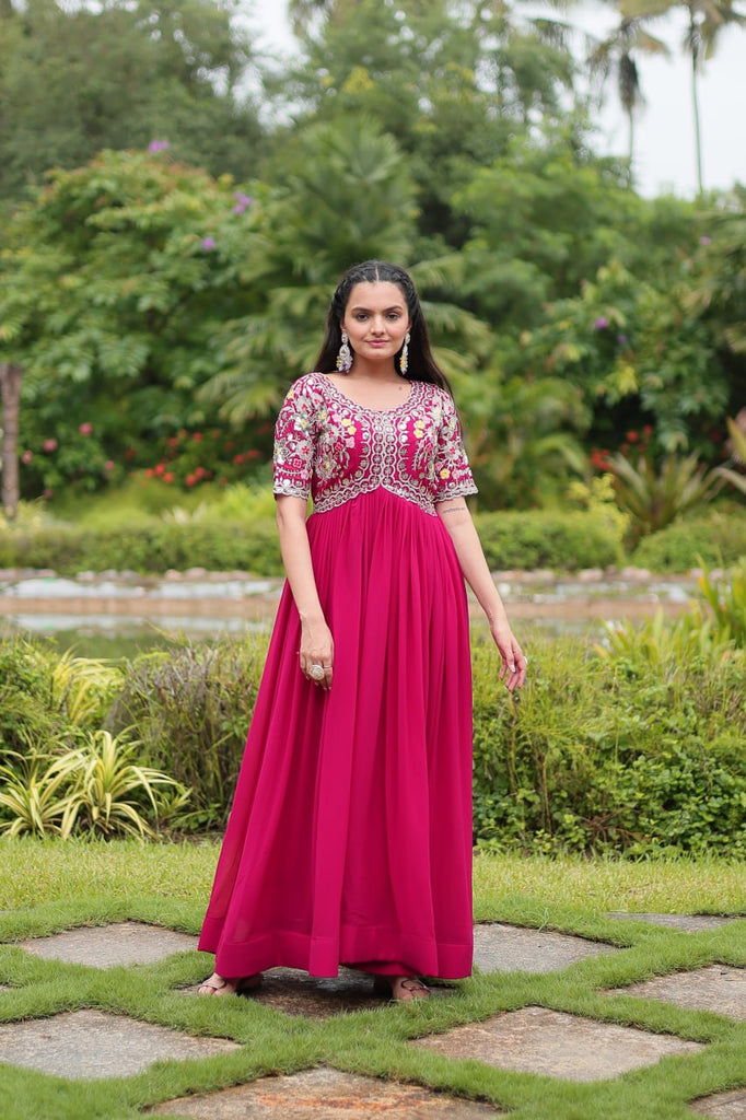 Magenta Luxury Designer Gown with Zari and Sequins Embroidery ClothsVilla