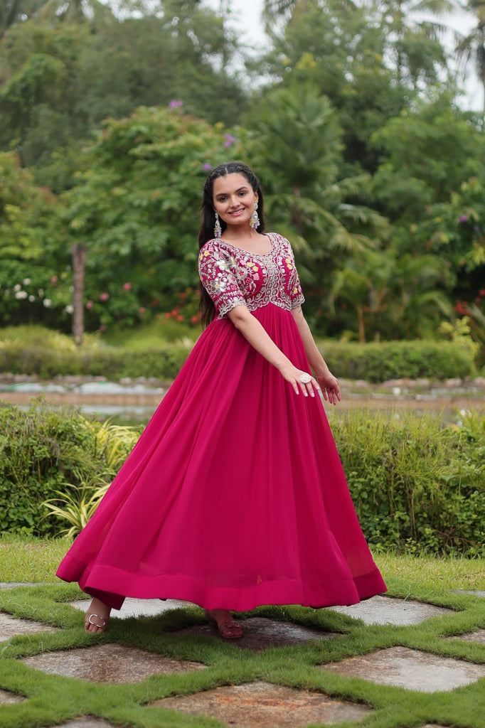 Magenta Luxury Designer Gown with Zari and Sequins Embroidery ClothsVilla