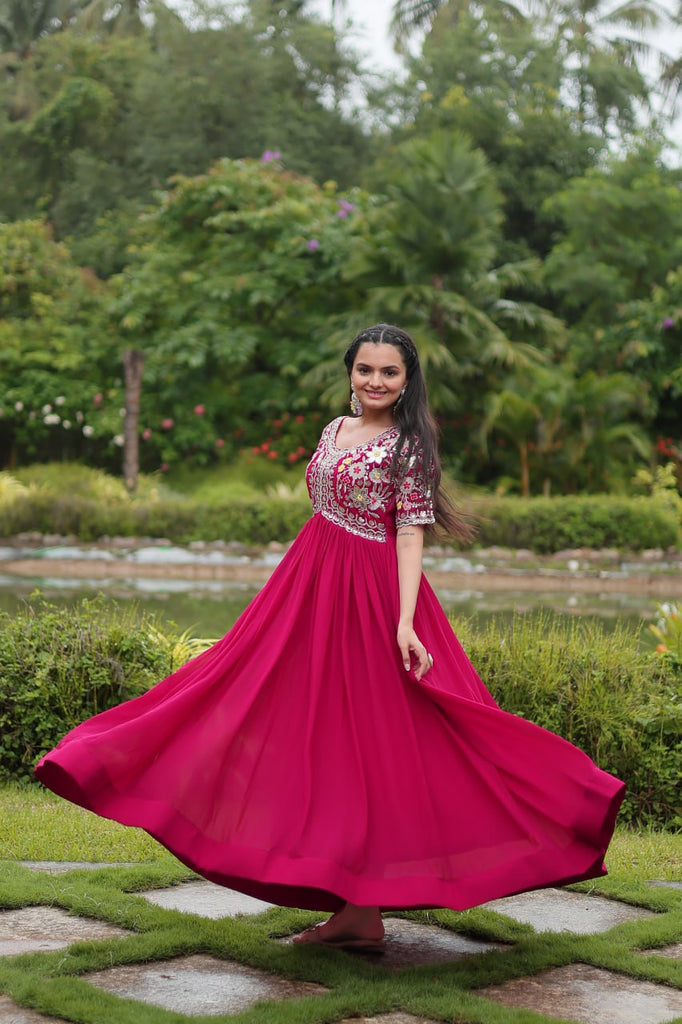 Magenta Luxury Designer Gown with Zari and Sequins Embroidery ClothsVilla