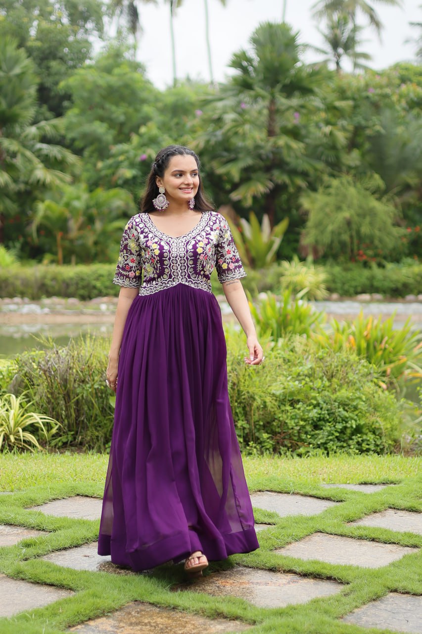 Purple Luxury Designer Gown with Zari and Sequins Embroidery ClothsVilla Main image