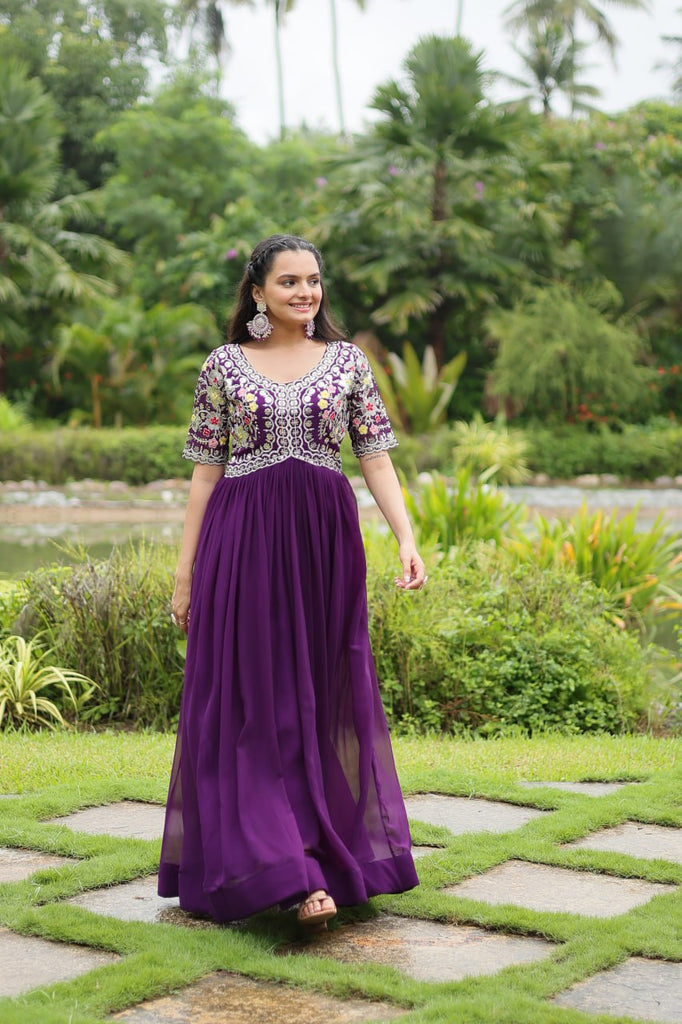 Purple Luxury Designer Gown with Zari and Sequins Embroidery ClothsVilla